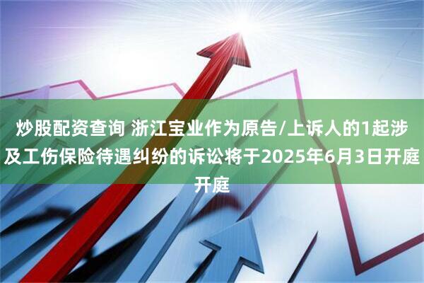 炒股配资查询 浙江宝业作为原告/上诉人的1起涉及工伤保险待遇纠纷的诉讼将于2025年6月3日开庭